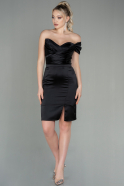 Короткое Атласное Платье Черный ABK1652