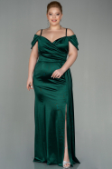 Большое Атласное Платье Изумрудно-зеленый ABU2855