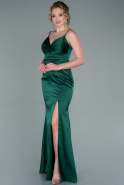 Длинное Атласное Выпускное Платье Изумрудно-зеленый ABU2412
