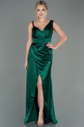 Длинное Атласное Вечернее Платье Изумрудно-зеленый ABU2771