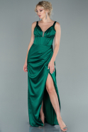 Длинное Атласное Выпускное Платье Изумрудно-зеленый ABU2485