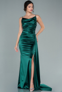 Длинное Атласное Выпускное Платье Изумрудно-зеленый ABU2539
