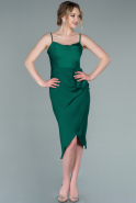 Миди Атласное Пригласительное Платье Изумрудно-зеленый ABK1848