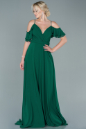 Длинное Шифоновое Выпускное Платье Изумрудно-зеленый ABU2557