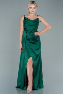Длинное Атласное Выпускное Платье Изумрудно-зеленый ABU2558