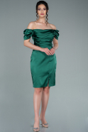 Короткое Атласное Платье Изумрудно-зеленый ABK1394