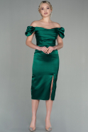 Миди Сатиновое Ночное Платье Изумрудно-зеленый ABK1601