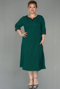 Миди Вечернее Платье Большого Размера Изумрудно-зеленый ABK1595