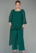 Длинное Шифоновое Вечернее Платье Изумрудно-зеленый ABT083