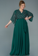 Длинное Шифоновое Вечернее Платье Изумрудно-зеленый ABU2700