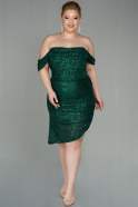 Короткое Чешуйчатое Вечернее Платье Изумрудно-зеленый ABK1603