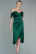Миди Атласное Пригласительное Платье Изумрудно-зеленый ABK1608