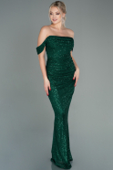 Длинное Чешуйчатое Вечернее Платье Изумрудно-зеленый ABU2780