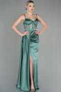 Длинное Атласное Вечернее Платье Бирюзовый ABU2130