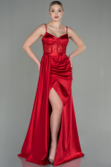 Длинное Атласное Вечернее Платье красный ABU2130