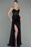 Длинное Атласное Вечернее Платье Черный ABU2130