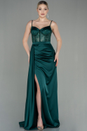 Длинное Атласное Вечернее Платье Изумрудно-зеленый ABU2130