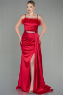 Длинное Атласное Вечернее Платье красный ABU2939
