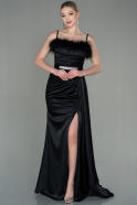 Длинное Атласное Вечернее Платье Черный ABU2939