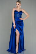 Длинное Атласное Вечернее Платье Ярко-синий ABU2130