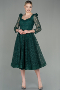 Миди Пригласительное Платье Изумрудно-зеленый ABK1668