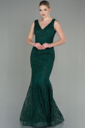 Длинное Вечернее Платье Русалка Изумрудно-зеленый ABU2942