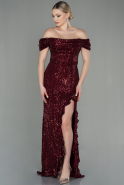 Длинное Чешуйчатое Вечернее Платье Бордовый ABU2954