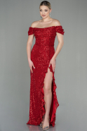 Длинное Чешуйчатое Вечернее Платье красный ABU2954