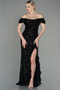 Длинное Чешуйчатое Вечернее Платье Черный ABU2954