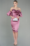 Миди Атласное Пригласительное Платье Пыльно-розовый ABK1673