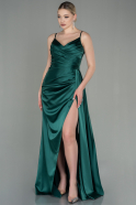 Длинное Атласное Выпускное Платье Изумрудно-зеленый ABU2273