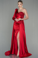 Длинное Атласное Вечернее Платье красный ABU2610