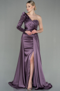 Длинное Атласное Вечернее Платье Лавандовый ABU2610