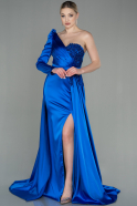 Длинное Атласное Вечернее Платье Ярко-синий ABU2610