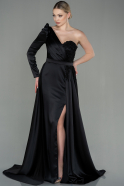 Длинное Атласное Вечернее Платье Черный ABU2610