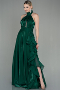 Длинное Шифоновое Выпускное Платье Изумрудно-зеленый ABU2960