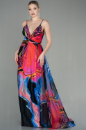 Длинное Вечернее Платье Светлая Фуксия-Синий ABU2943