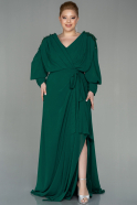 Длинное Шифоновое Вечернее Платье Изумрудно-зеленый ABU2865