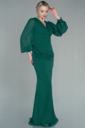 Длинное Шифоновое Вечернее Платье Изумрудно-зеленый ABU2818