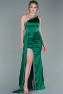 Длинное Атласное Вечернее Платье Изумрудно-зеленый ABU2386