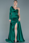 Длинное Атласное Вечернее Платье Изумрудно-зеленый ABU2610
