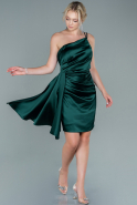 Короткое Атласное Платье Изумрудно-зеленый ABK1777