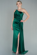 Длинное Атласное Вечернее Платье Изумрудно-зеленый ABU2817