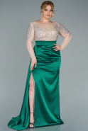 Большое Атласное Платье Изумрудно-зеленый ABU2315