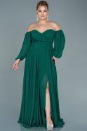 Большое Шифоновое Вечернее Платье Изумрудно-зеленый ABU2597