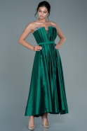 Миди Сатиновое Вечернее Платье Изумрудно-зеленый ABK1508