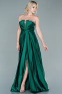 Длинное Атласное Выпускное Платье Изумрудно-зеленый ABU2543