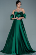 Длинное Атласное Вечернее Платье Изумрудно-зеленый ABU2614