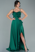 Длинное Атласное Вечернее Платье Изумрудно-зеленый ABU1843