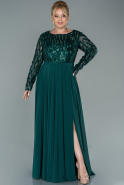 Длинное Шифоновое Вечернее Платье Изумрудно-зеленый ABU2573